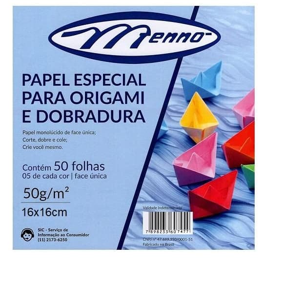 Papel Colorido para Dobradura e Origami 50g Tamanho 16x16 Menno
