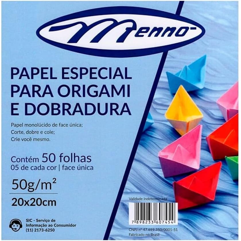 Papel Colorido para Dobradura e Origami 50g Tamanho 20x20 Menno