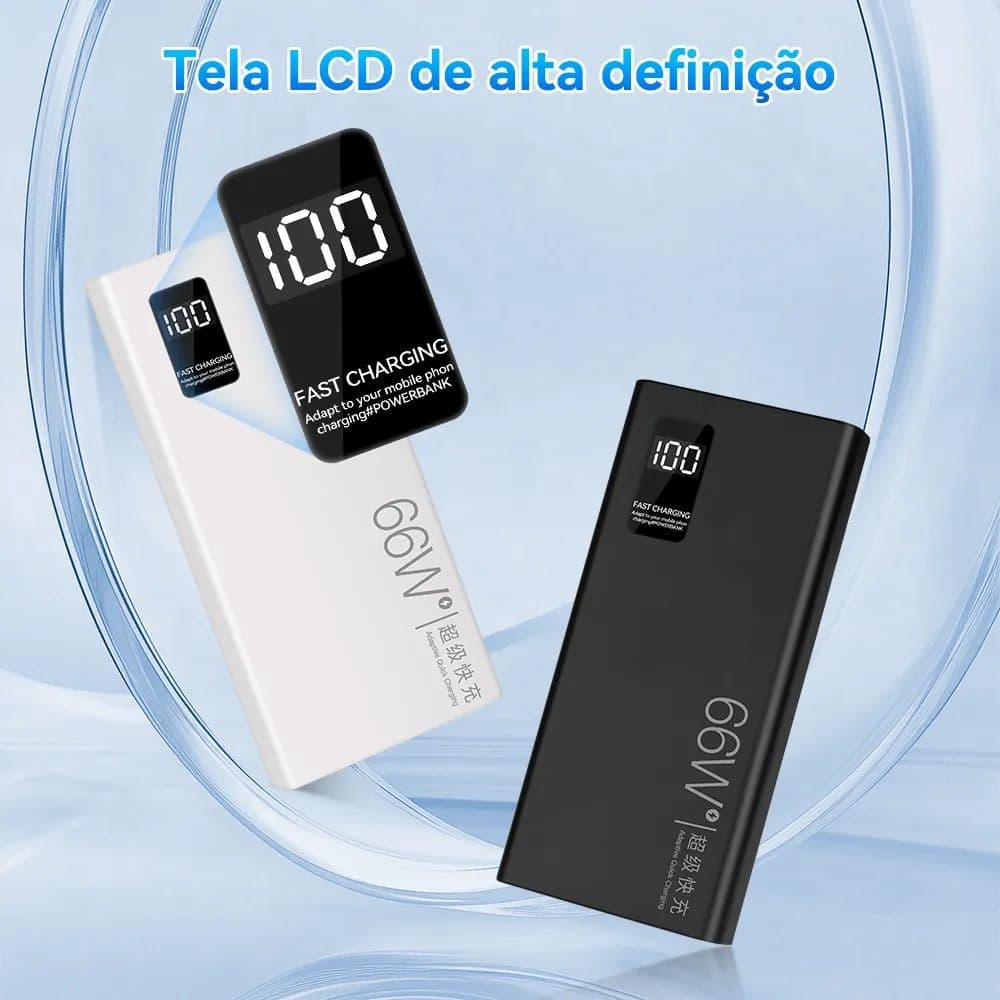 Carregador Portátil 20000mAh 22.5W Super Rápido Com Cabos Integrados Power Bank Digital Para Celular