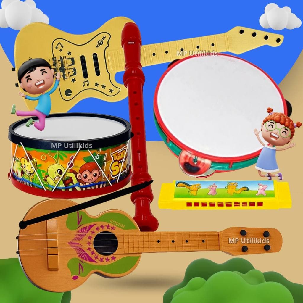Kit Gaita Viola Tambor Prenda Infantil 6 Intrumentos Brinquedos Educacional Pandeiro Festa Junina