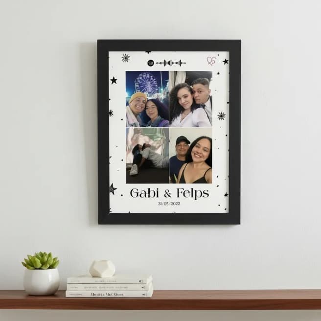 Quadro Personalizado Casal Estrelas 4 Fotos Spotify A4 Quadro Interativo Presente