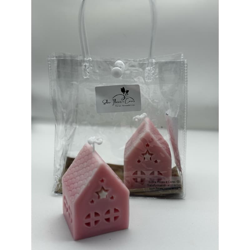 Kit Velas Decorativas Casinhas Rosa | Velas Aromáticas Artesanais + Embalagem Presente | Decoração Romântica