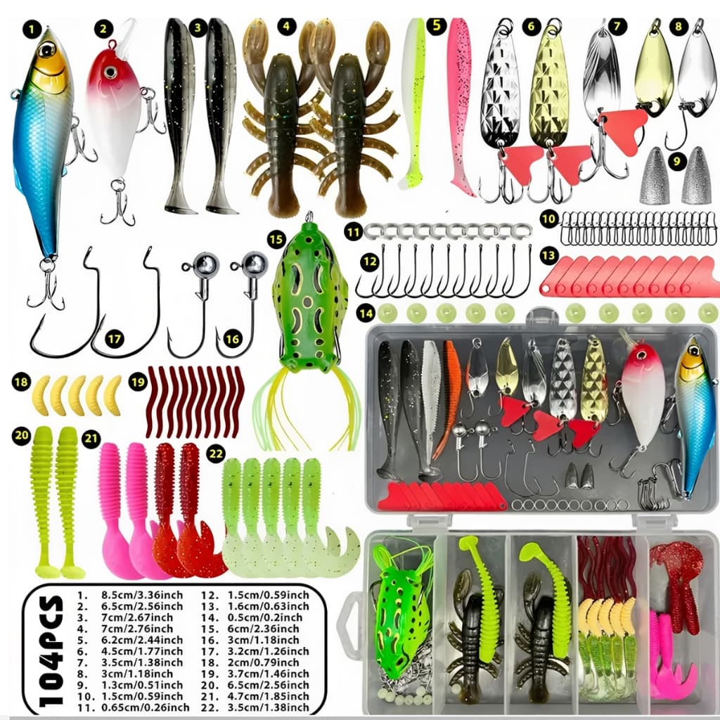Kit Isca Artificial Pesca 163/133/107 Unidade Isca Dura Macia Rã Lagosta Anzóis Acessórios para Iniciante e Profissional