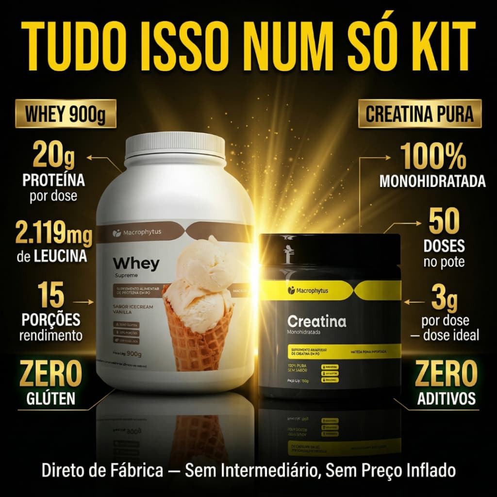 Kit Suplemento Whey Protein Baunilha 900g + Creatina Monohidratada 150g Macrophytus Academia