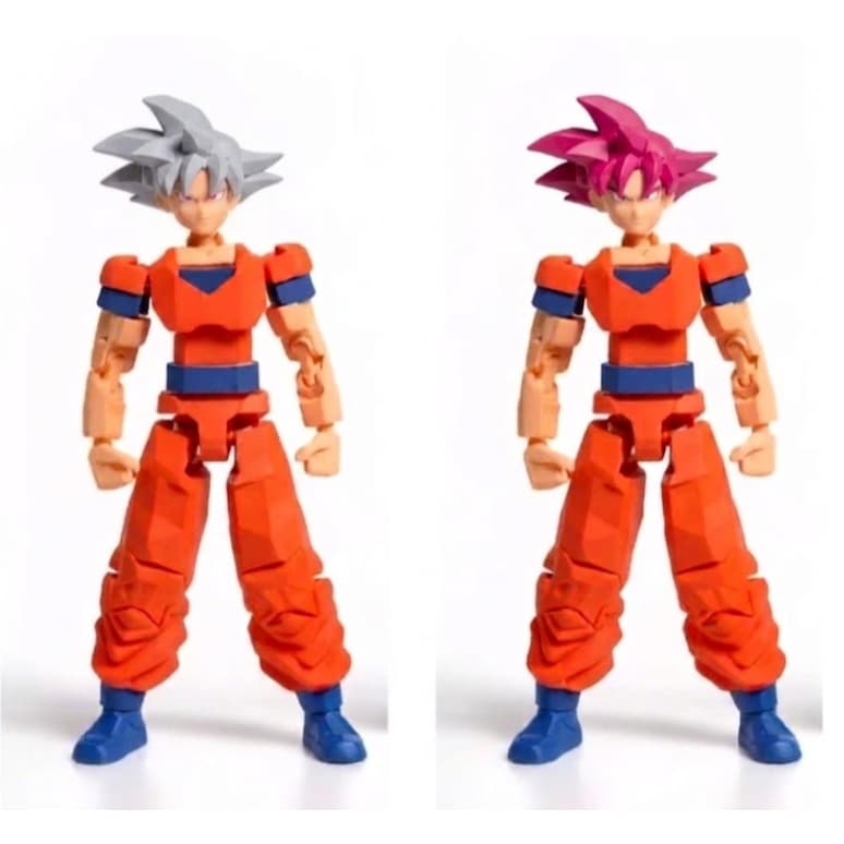 Boneco Goku Instinto Superior e Goku Super Saiyajin Deus Articulado Geek – Inspirado em Dragon Ball