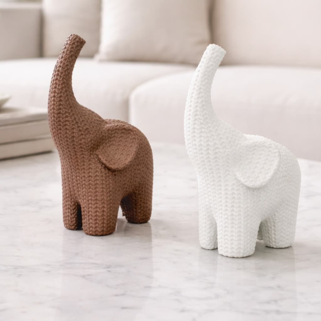 Elefante Decorativo Efeito Crochê – Enfeite de Mesa, Presente Criativo e Moderno