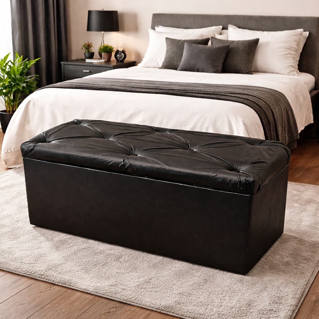 Baú Puff Preto 146 Litros | Corino de Alta Resistência | Envio Imediato | Pronta Entrega