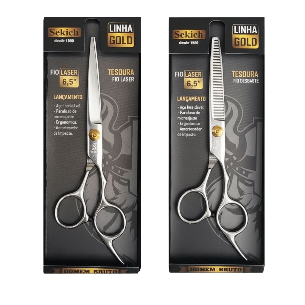 Par de Tesouras para Cabeleireiro Sekich Linha Gold Fio Laser e Desbaste 6.5 Polegadas