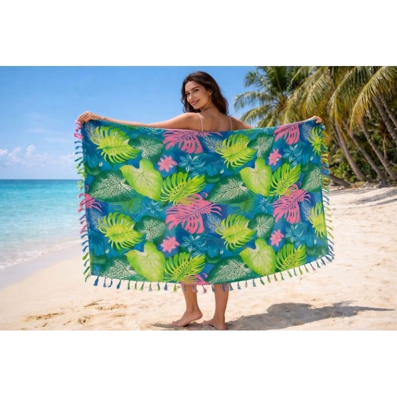 Canga de Praia Estampa Tropical Folhagem Colorida Saída de Praia Verão Moda Praia
