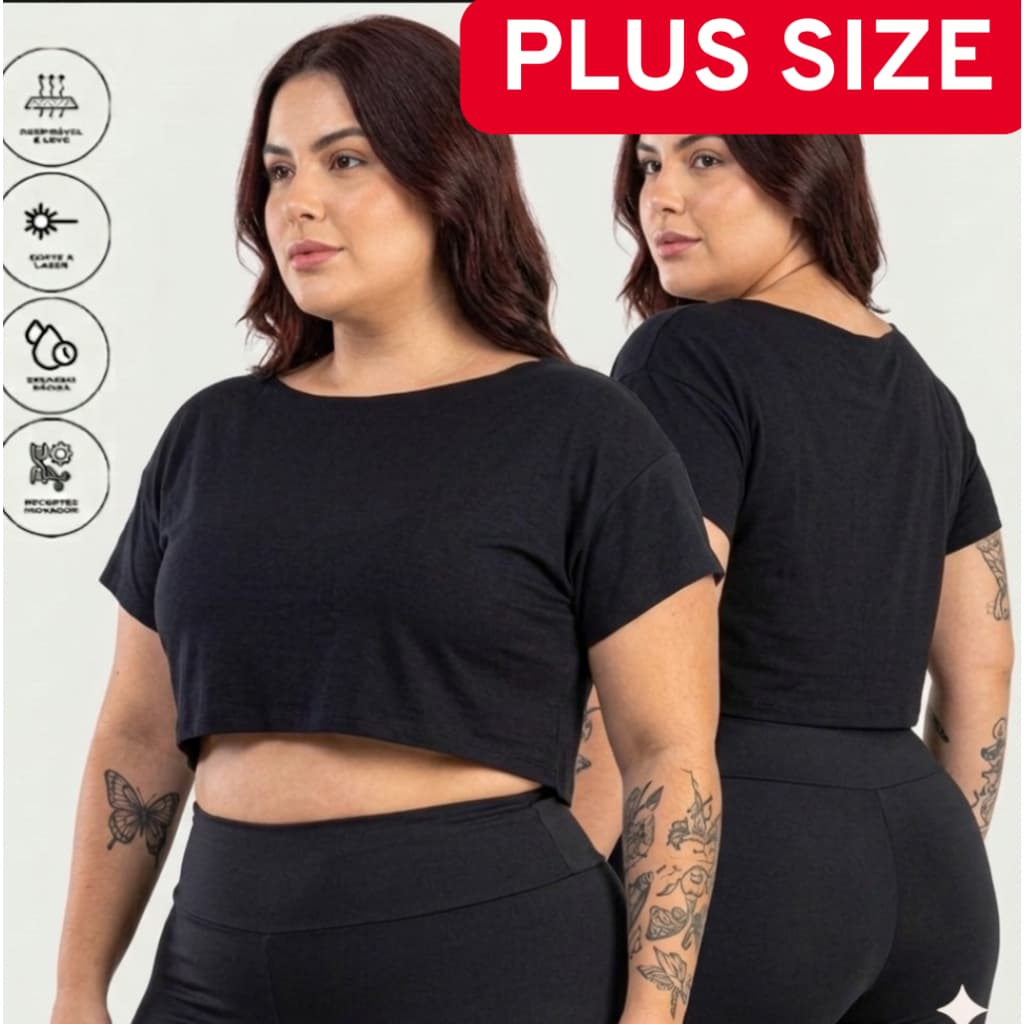 Cropped Plus Size Feminino Academia Luxo Fit Blusa Curta Treino Crossfit Elegante Sem Transparência