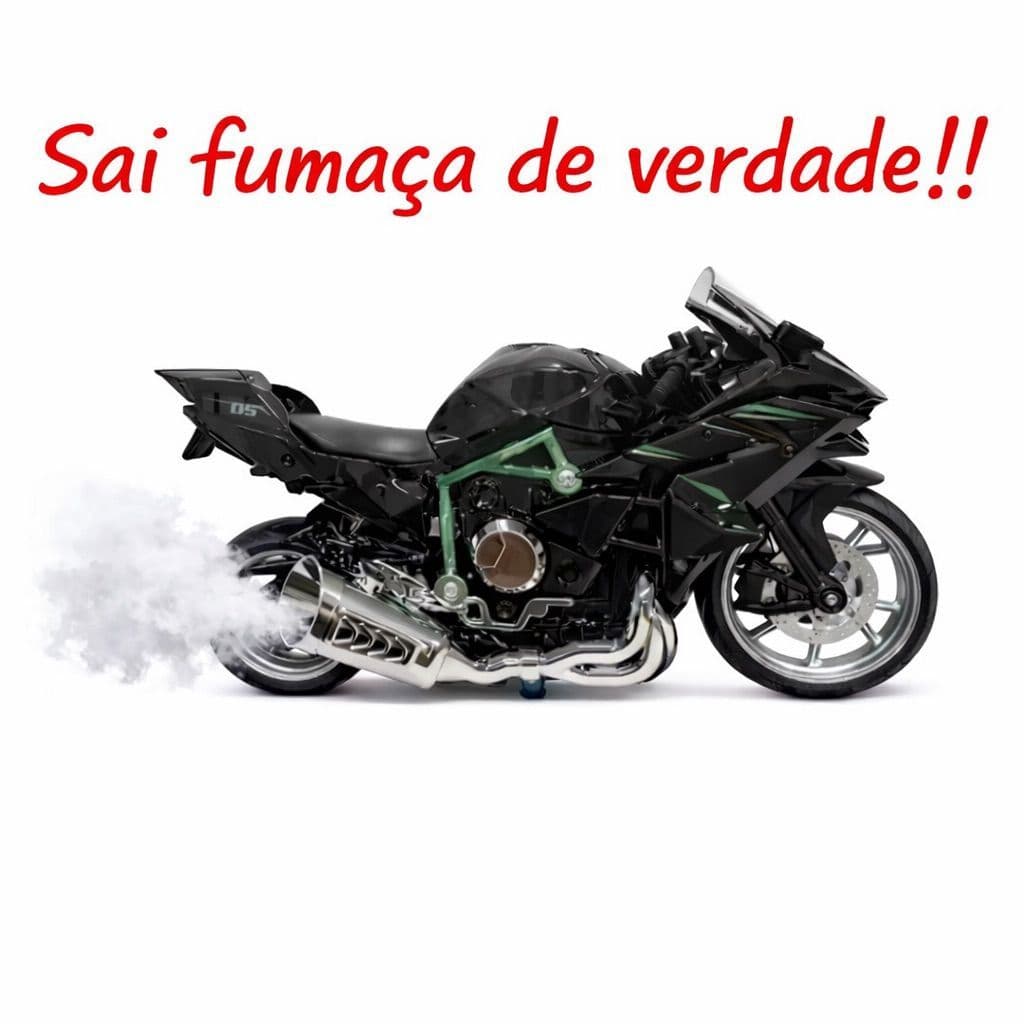 Moto Fumaça Realista Esportiva Miniatura com Luz Som Fumaça no Escapamento Brinquedo Colecionar A Pilha Diversão Criança