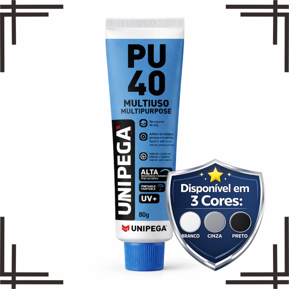 Selante Adesivo PU40 Unipega 80g Multiuso Cola Veda Interior Exterior UV+ Branco Preto Cinza