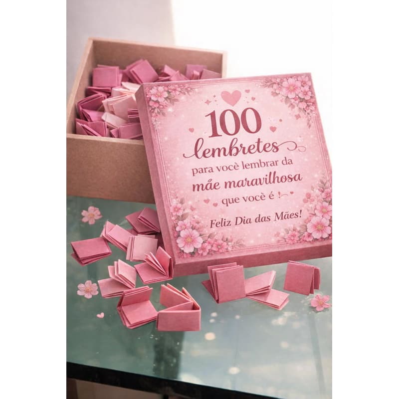 Presente Dia das Mães Criativo – Caixa 100 Lembretes para Mãe | Caixa com Mensagens 9x9 Emocionante
