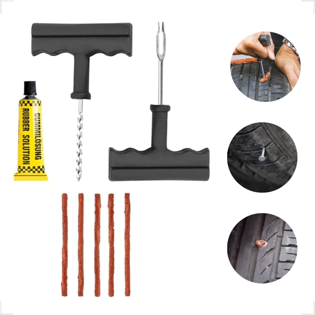 Kit Reparo De Pneu Para Carro/ Moto c/ Aplicador Cola Remendo 8 Pçs