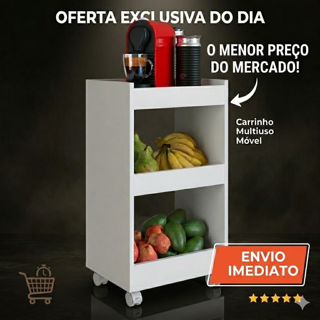 Armário Multiuso Carrinho Auxiliar 3 Prateleiras com Rodinha MAIS VENDIDO DA SHOPEE