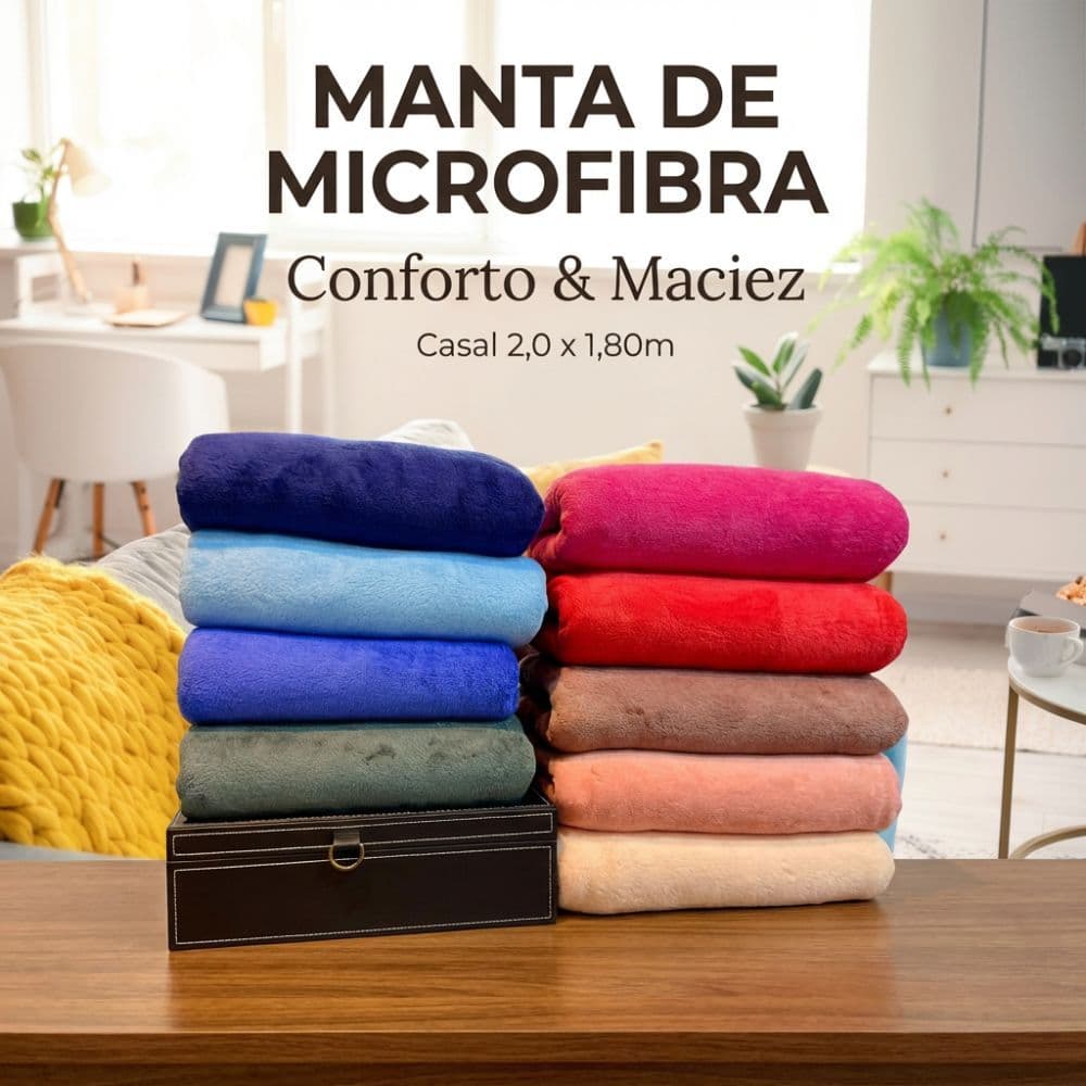 Manta cobertor microfibra lisa casal 180 x 200