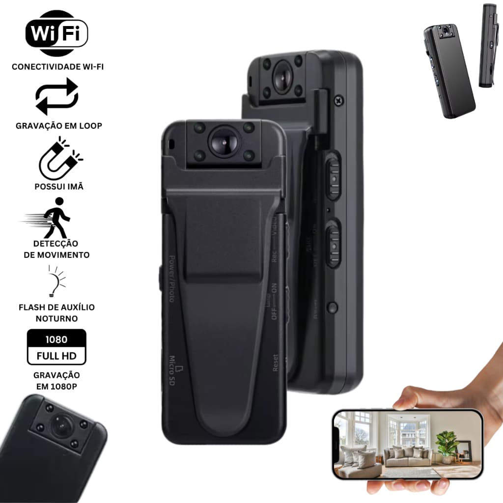 Mini Câmera Wifi A8 Full HD 1080p Imagem e Som Bateria 1100mah Acesso Remoto Longa Distância