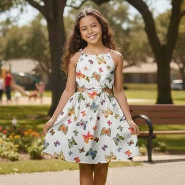 Vestido Infantil Menina Crepinho Leve Alcinha e Fenda Lateral Elástico Estampado Moda Feminino