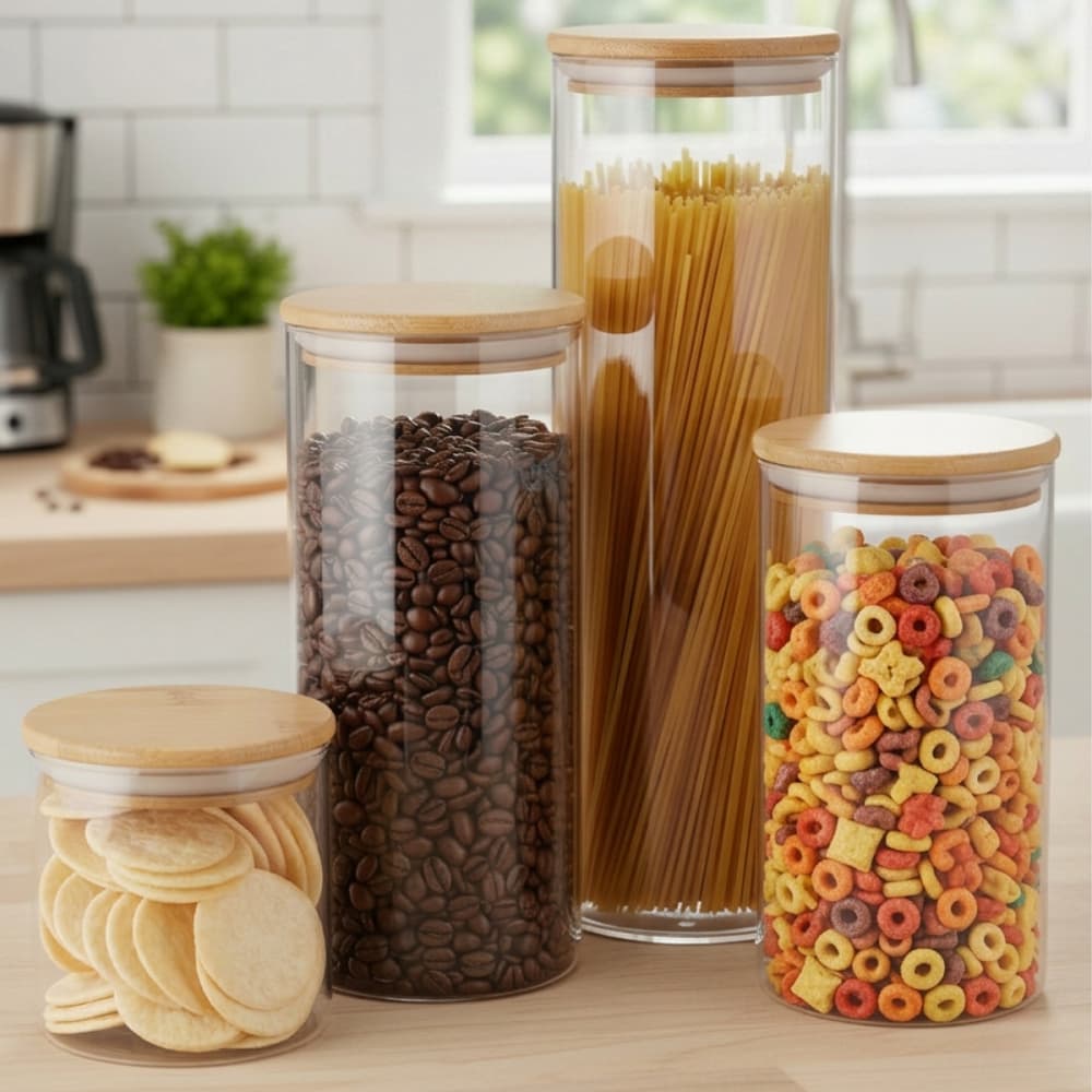 Pote Vidro Tampa Bambu Hermético Borossilicato Mantimentos Alimentos Super Vedação Temperos Cozinha
