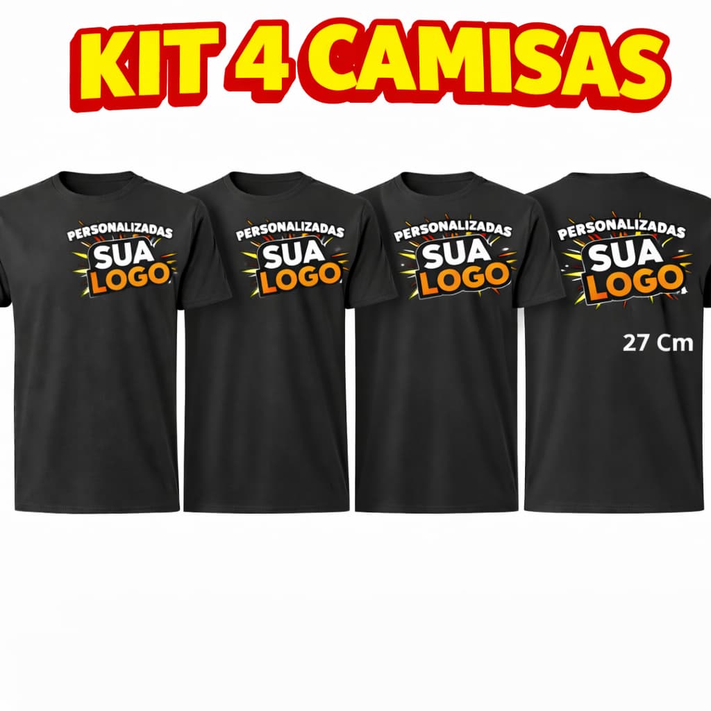 Kit 4 Camisetas estampadas Personalizadas Conjunto Casal Sua Logo Aqui Algodão 100%