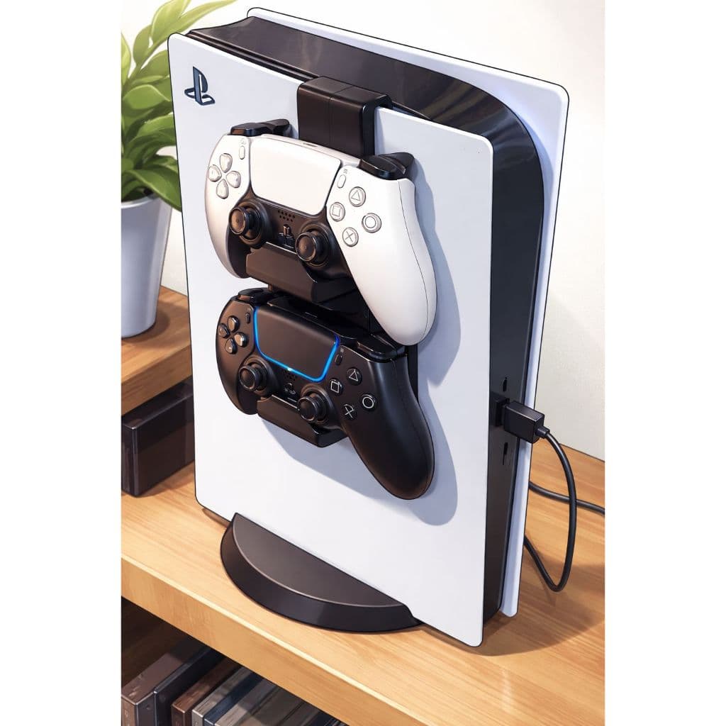 Suporte para PS5 com Porta Controles | Organizador de Controle DualSense | Base Suporte para PlayStation 5 | Suporte Gam