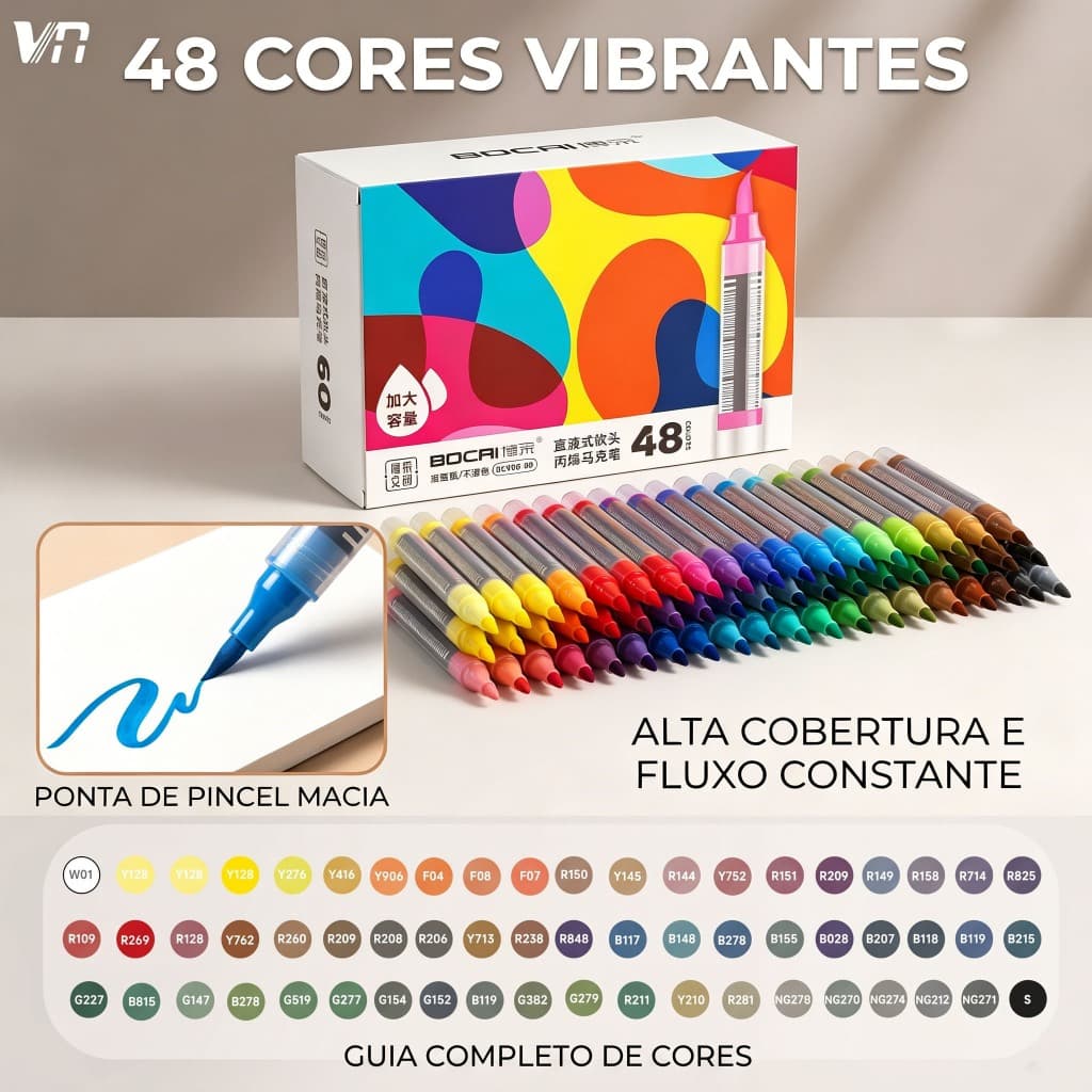 Kit Brush Pens Ponta Pincel 12 a 48 Cores Lettering Caligrafia Pintura para Relaxar Aliviar Stress