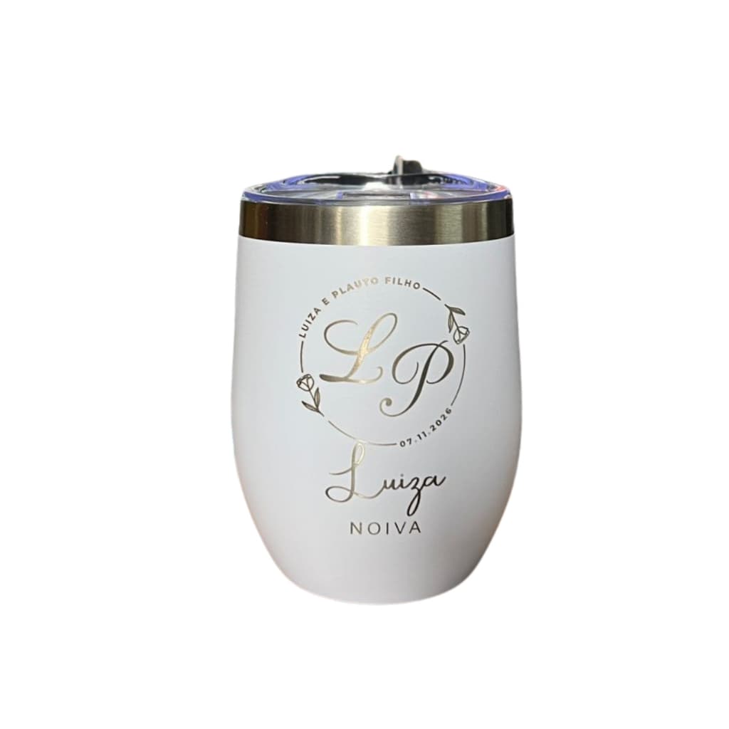 Copo  Cuia Preta ou Branca Térmica 350ml Personalizado com Tampa