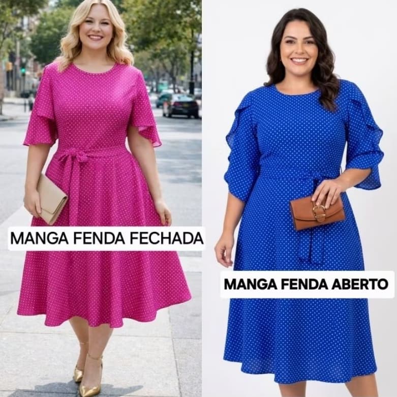 Vestido Feminino Midi Plus Size Tamanho G Único Poá Luxo Manga Capa Elegante Moda Evangélica Casual Festa Confortável
