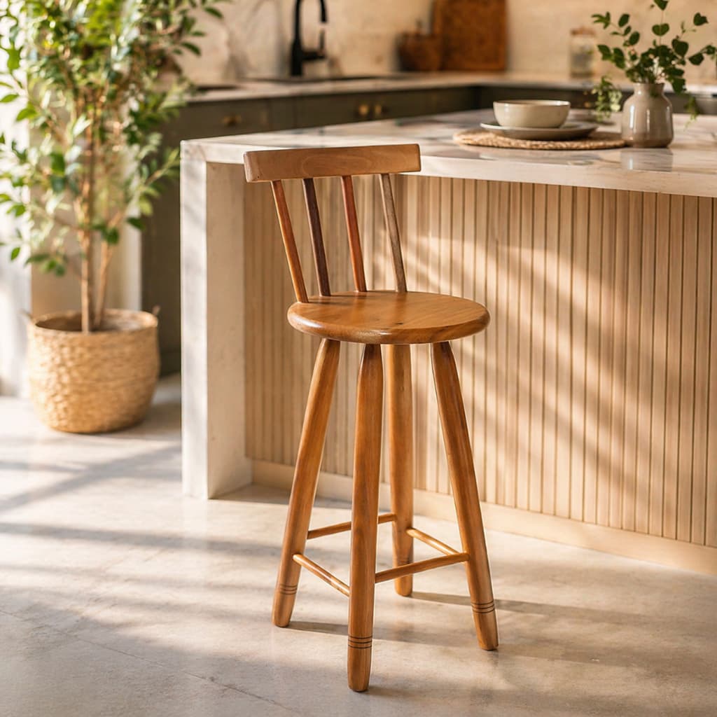 Banqueta Encosto Alta Madeira Maciça Resistente Redonda Banco Alto Cozinha Bar Área Gourmet Verniz