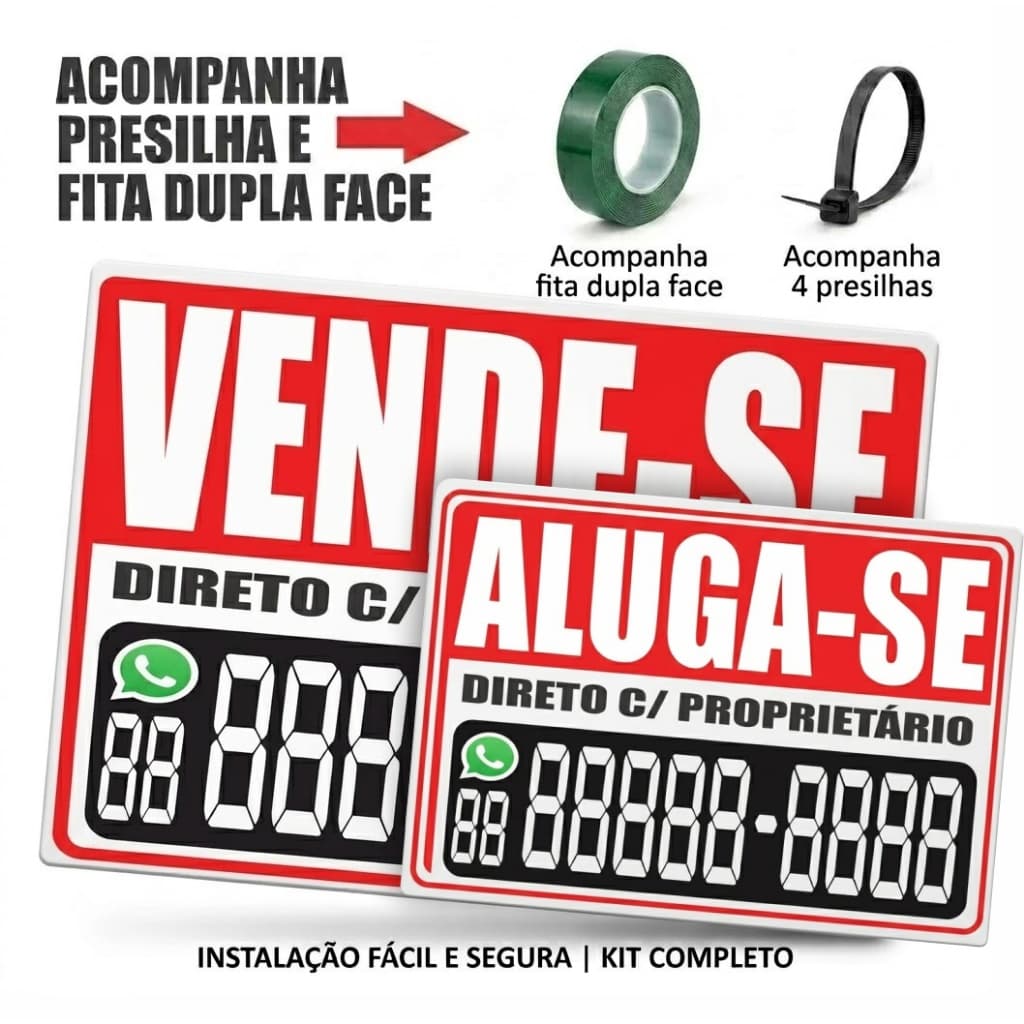 Placa Vende-se ou Aluga-se Imóvel Casa Terreno Apartamento Personalizável Diversos Tamanhos