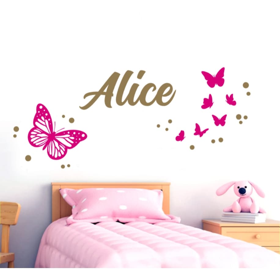 Adesivo de parede infantil borboleta, borboletinha, nome personalizado quarto de menina decoração