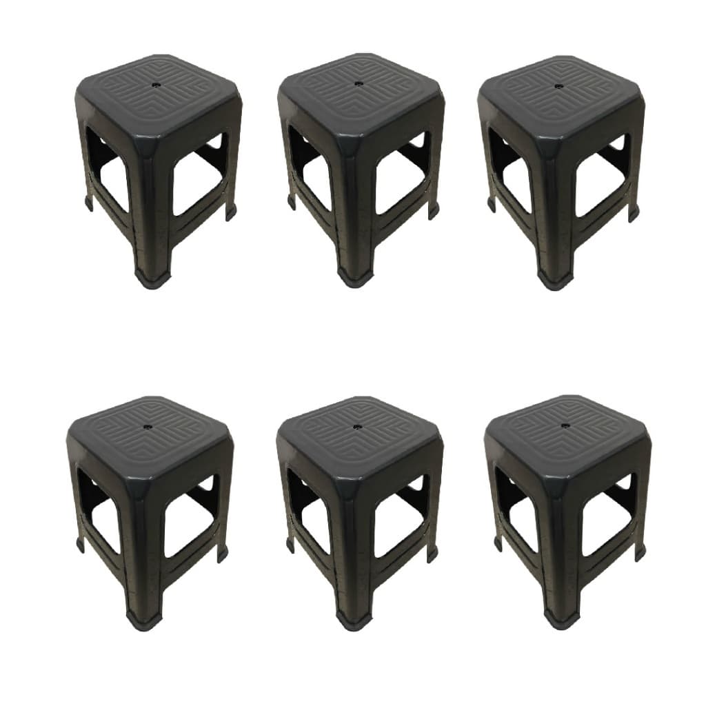 Kit e 6 bancos plástico churrasco festa preto reforçado até 130kg
