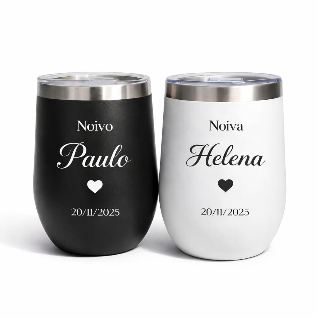 Kit 2 Copos Cuia Térmico Tampa Personalizado Casamento 360ml Aço Inox