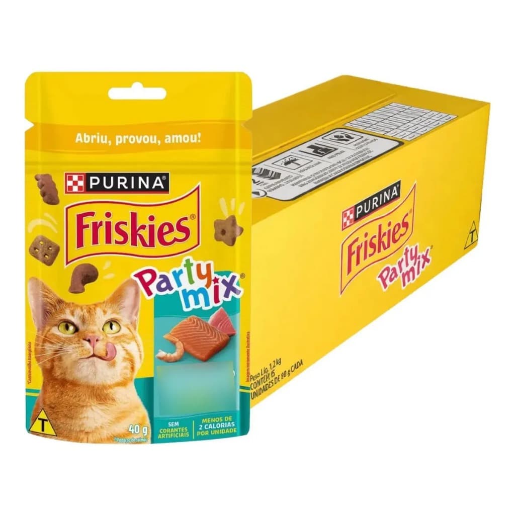 Caixa com 15 Friskies Party Mix Sabor Salmão 40g Petisco p/ Gatos Purina