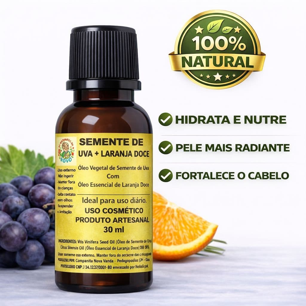 🟡 SEMENTE DE UVA + LARANJA DOCE Óleo Corporal Semente de Uva com Laranja Doce 30ml | Óleo Vegetal | Uso Cosmético