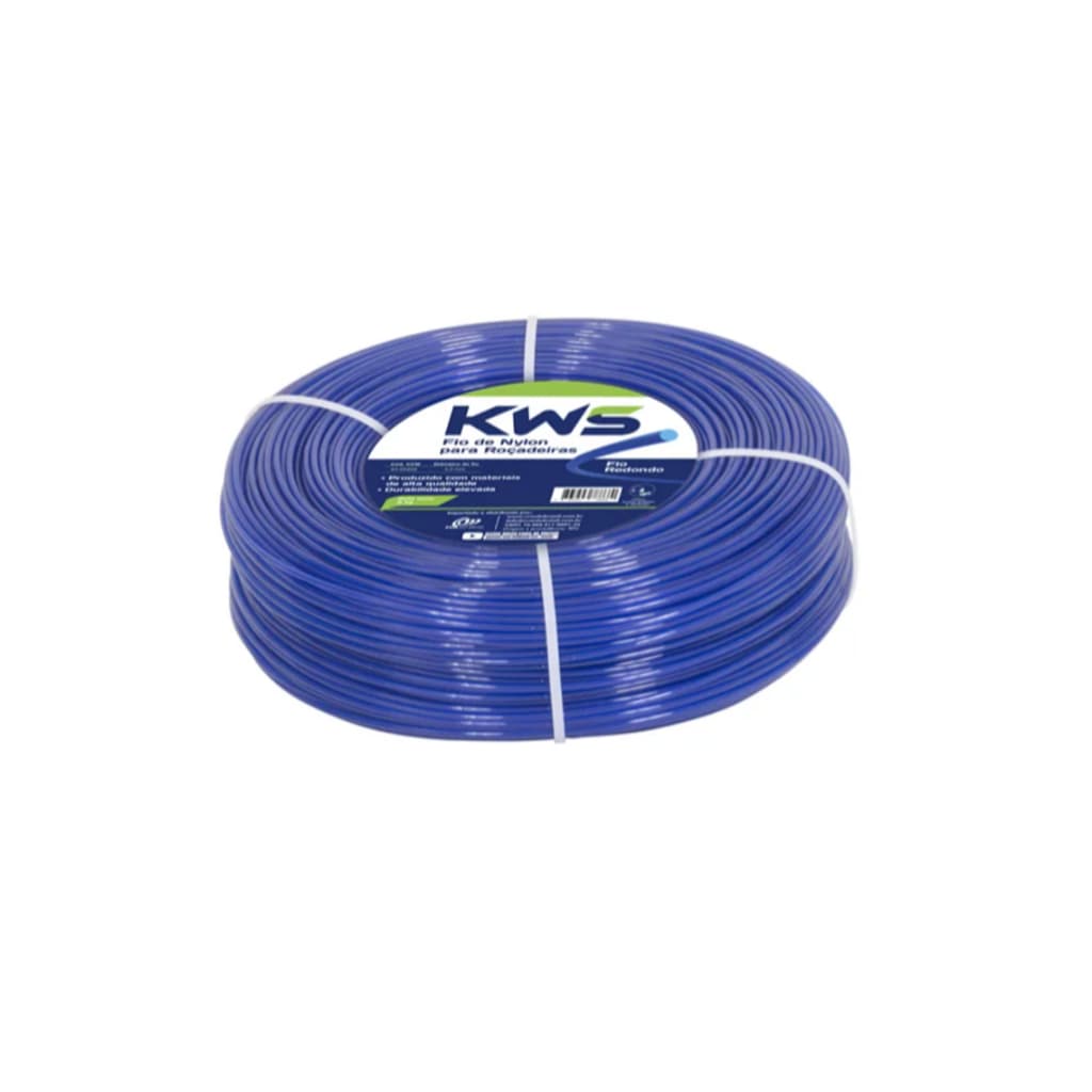 Fio De Nylon Redondo Azul 3,0mm KWS Rolo Com 30 Metros