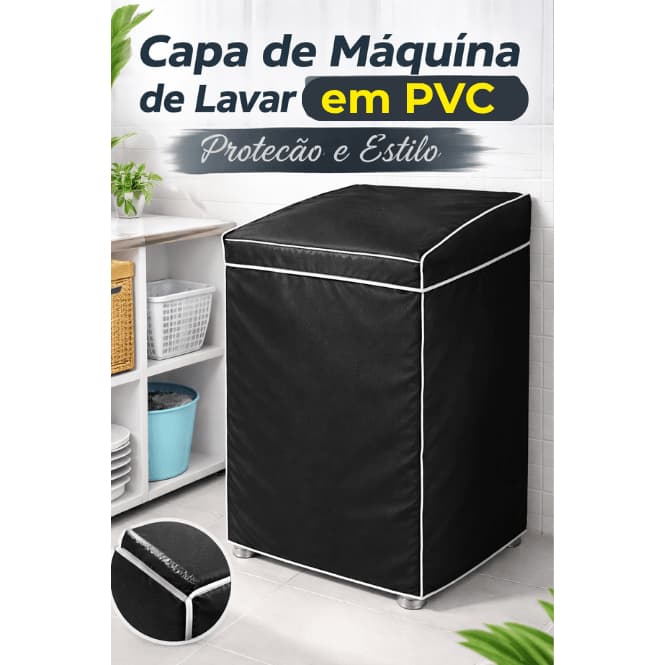 Capa de Máquina de Lavar PVC com Tampa Proteção e Estilo Tamanho P M ou G para Máquinas de 6 a 16kg