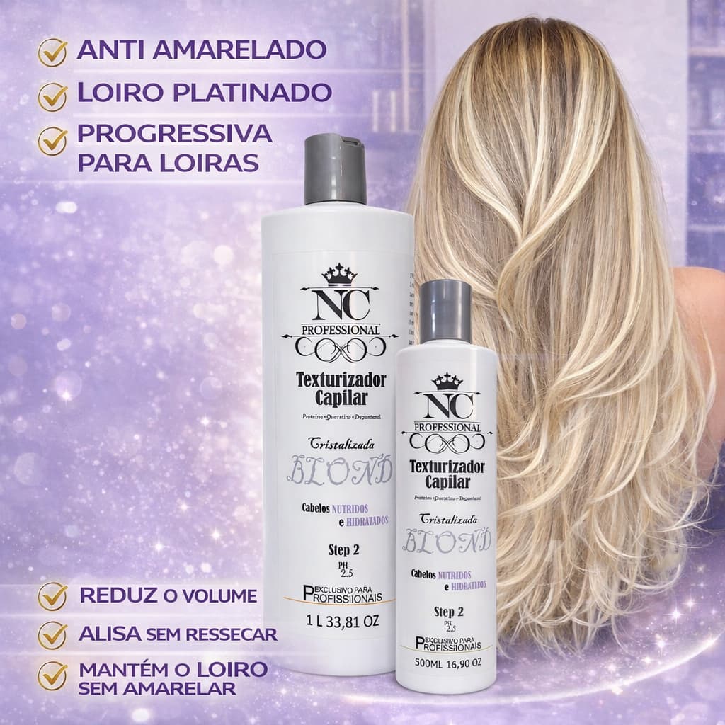 Progressiva Blond Profissional Para Cabelos Loiros e Mechados Desamarela, Alisa e Dá Brilho Intenso