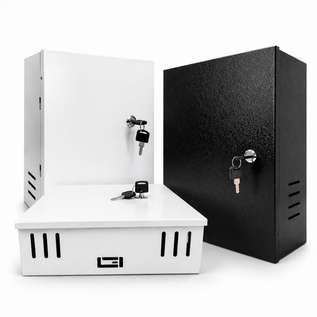 Caixa Metálica Mini Vertical Preta para DVR CFTV com Chave