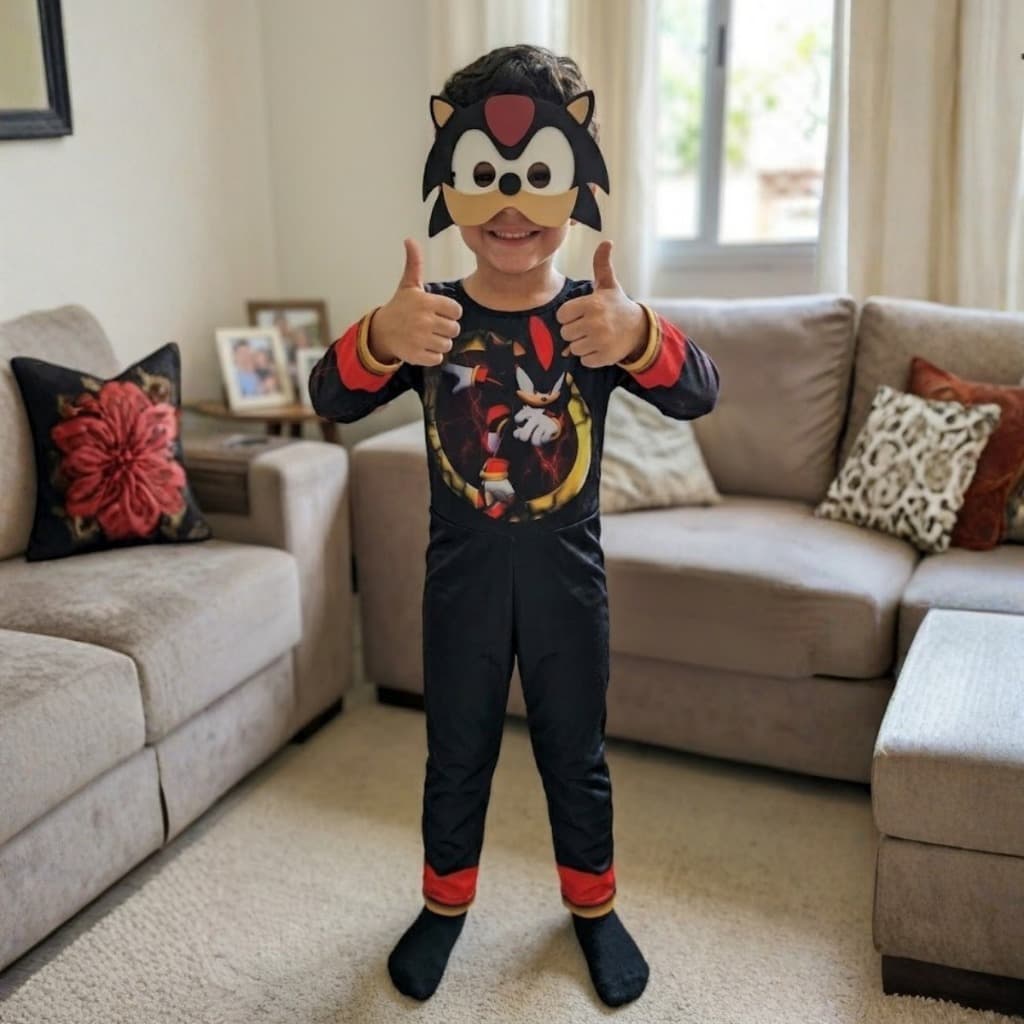 Roupa Sonic Preta Shadow Fantasia Infantil Cosplay C/máscara