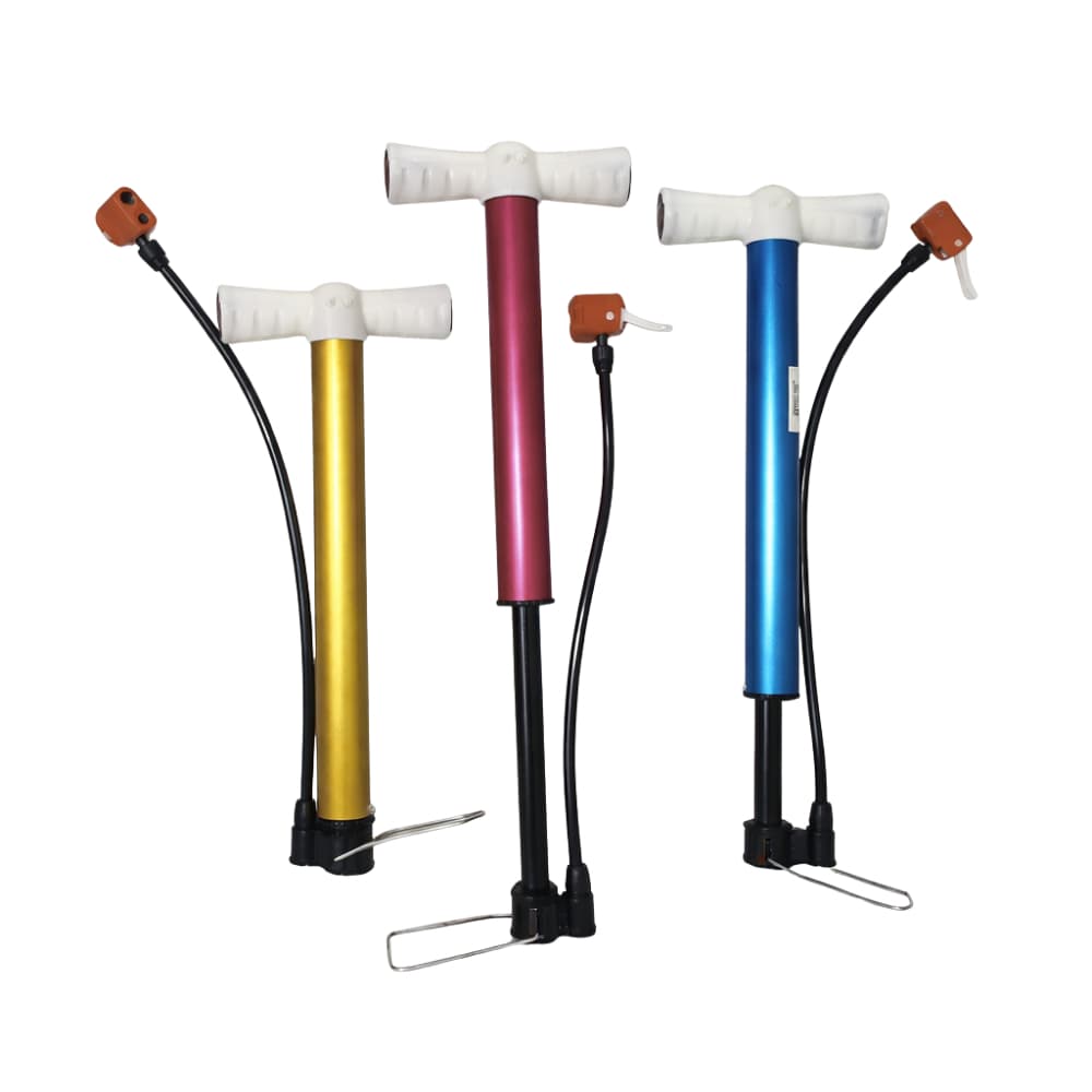 Bomba de Ar Manual – Encher Pneus de Bike - Bico Duplo - Tam: 30CM - Cores: Vinho, dourado e azul