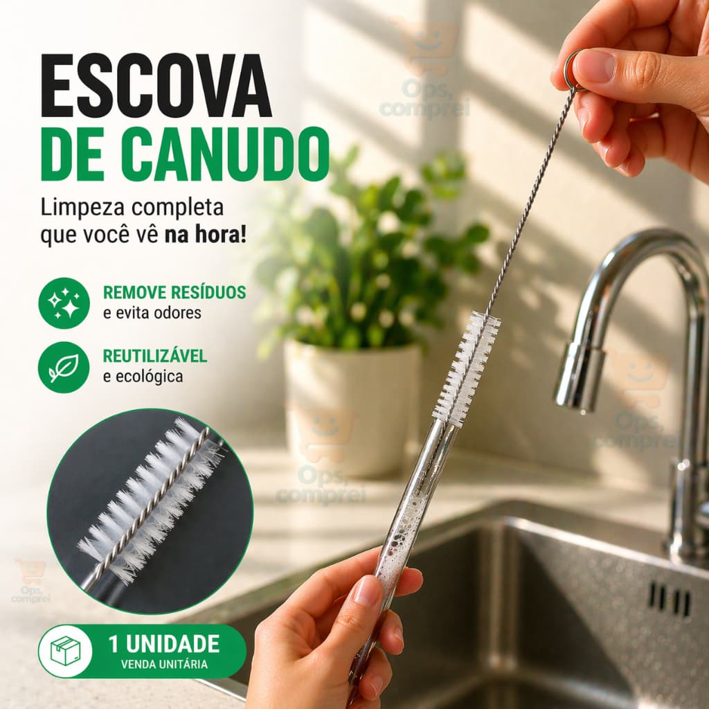 Escova de Limpeza para Canudo 22cm Garrafa Mamadeira Cozinha Escovinha