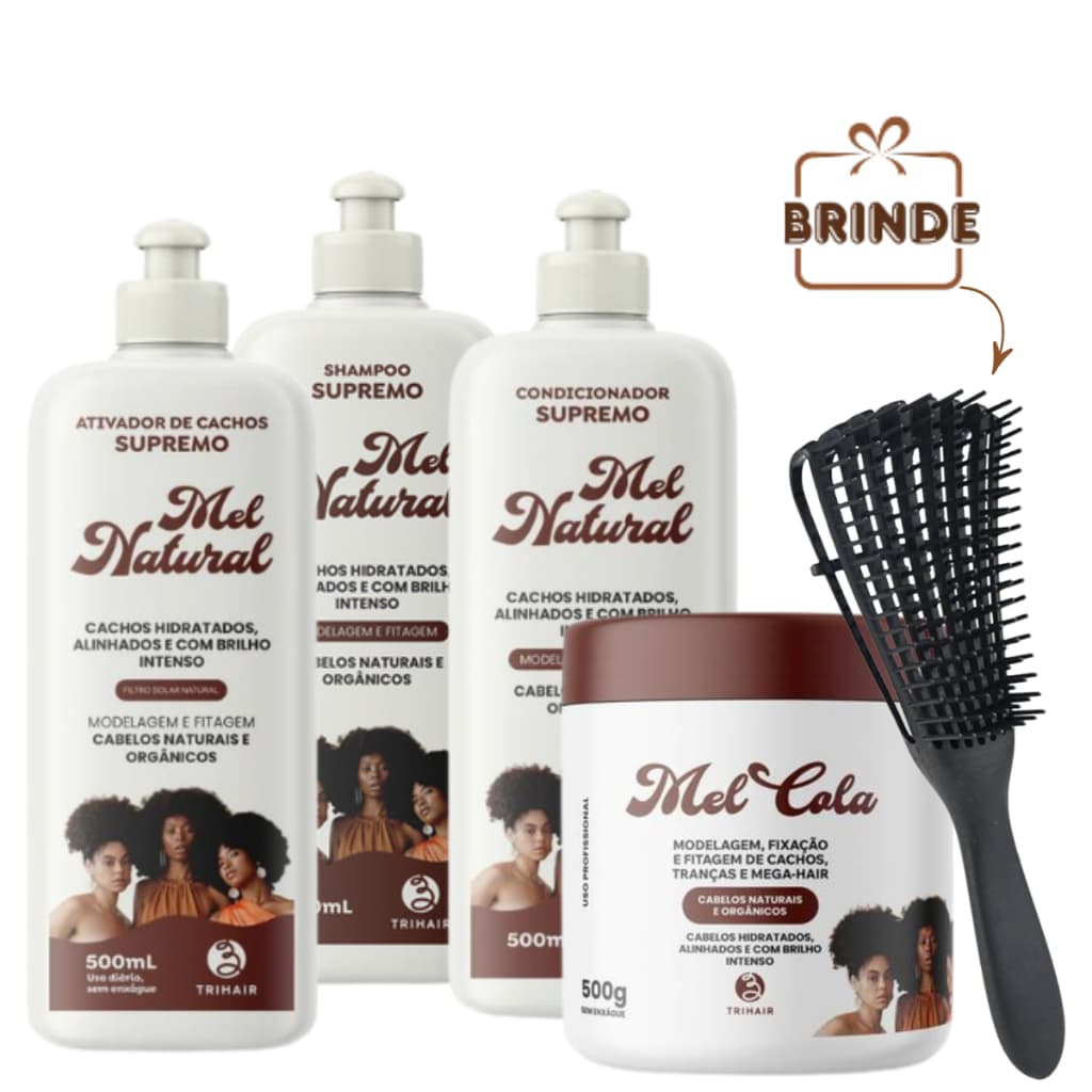 Kit Shampoo Condicionador Ativador Mel Natural e Mel cola 500g Trihair