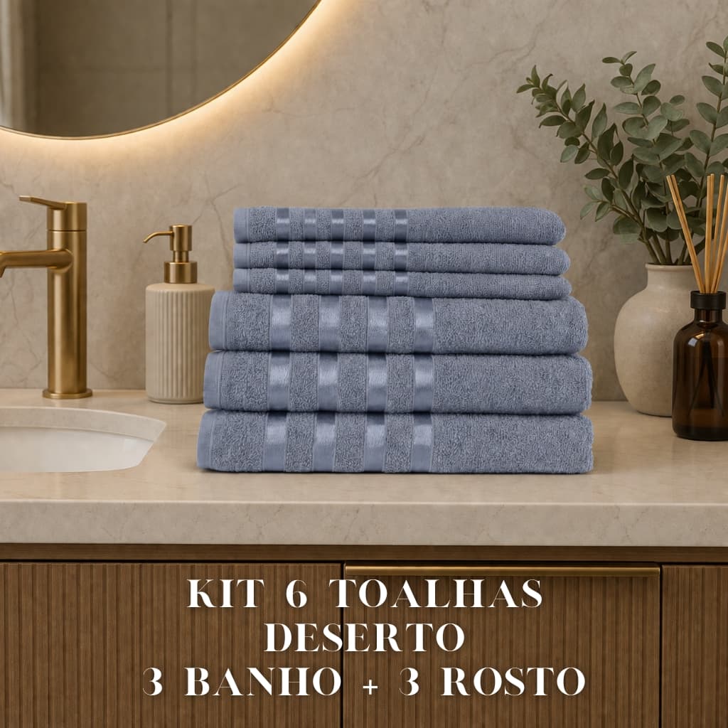 Kit 6 Toalhas Deserto - 3 Banho + 3 Rosto - 100% Algodão - Toalhas K&C