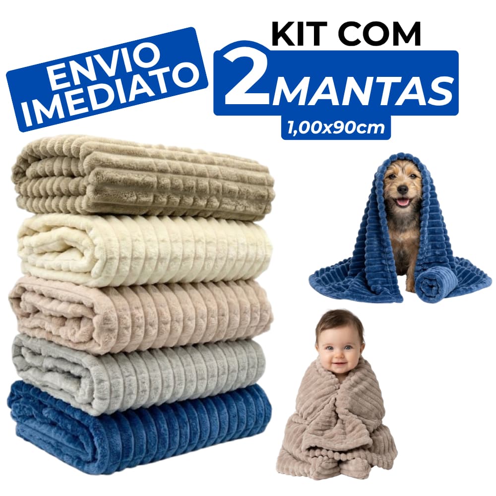 Kit 2 Manta Canelada Pet Bebê Antialérgica Extra Macia Cobertor Confortável Infantil Cachorro Gato