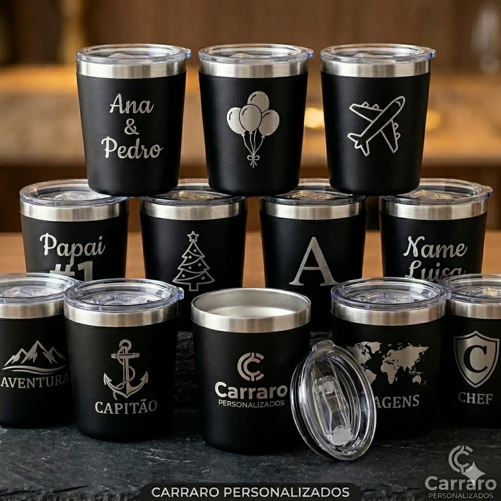 Kit 20 Copos Térmicos 260ml Com Tampa Personalizados - Grave um Nome ou Arte Diferente em Cada Copo