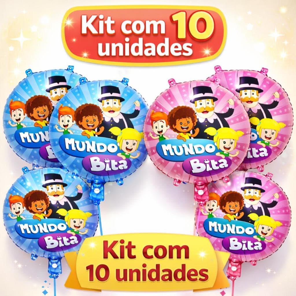 Kit 10 Balão Mundo Bita 45cm Metalizado Bexiga Festa Infantil Decoração Azul Rosa