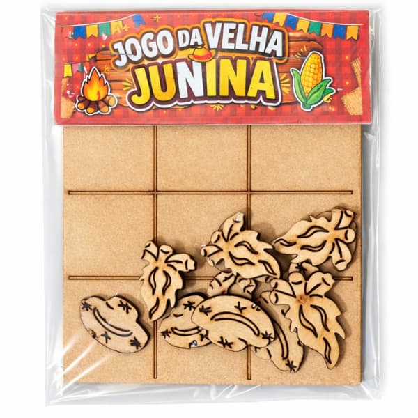 Kit 10 Jogo da Velha Junina MDF 9x9cm – Lembrancinha Festa Junina com Peças Extras