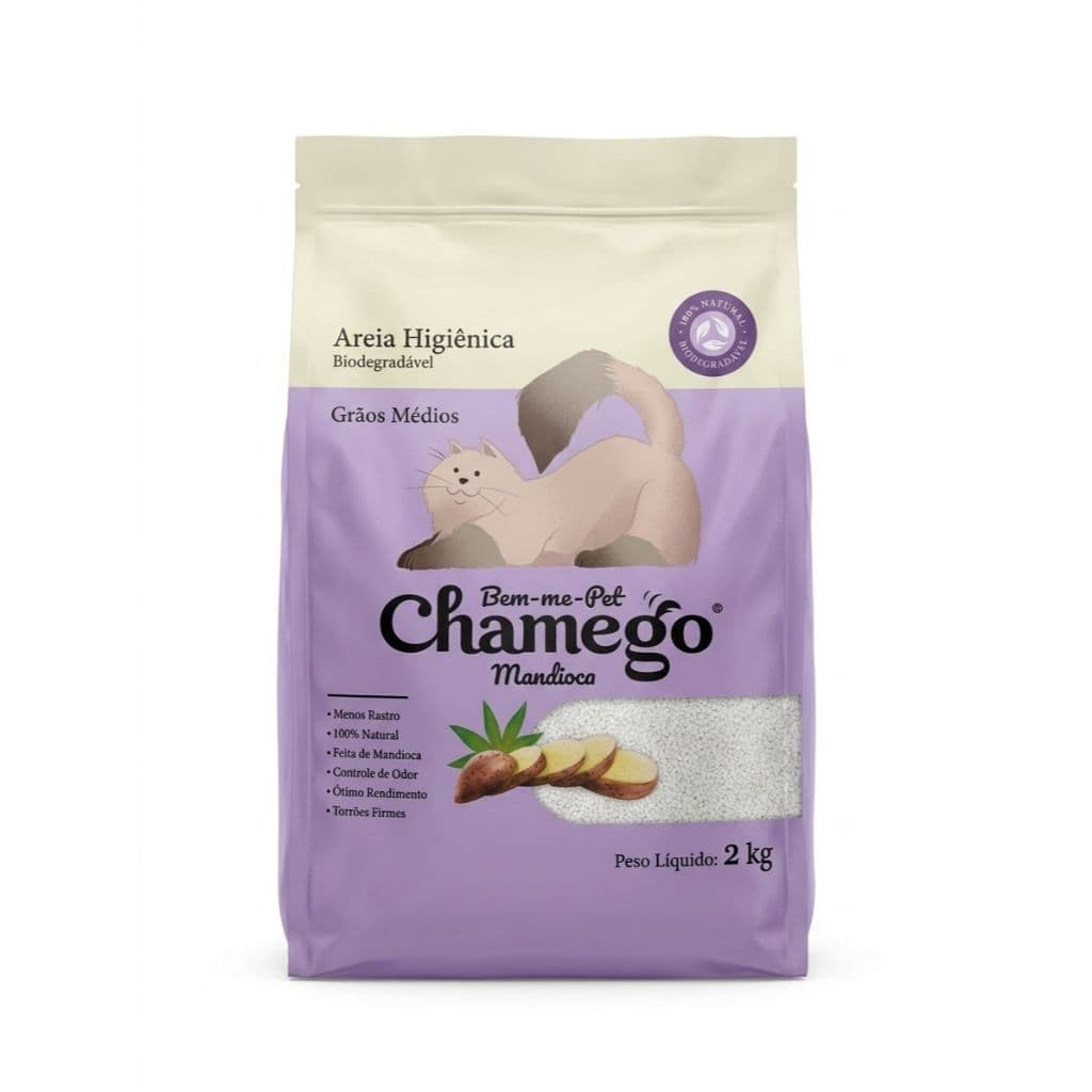 Areia de Gato Natural de Mandioca 2kg | Torrão Rápido + Alta Absorção + Biodegradável