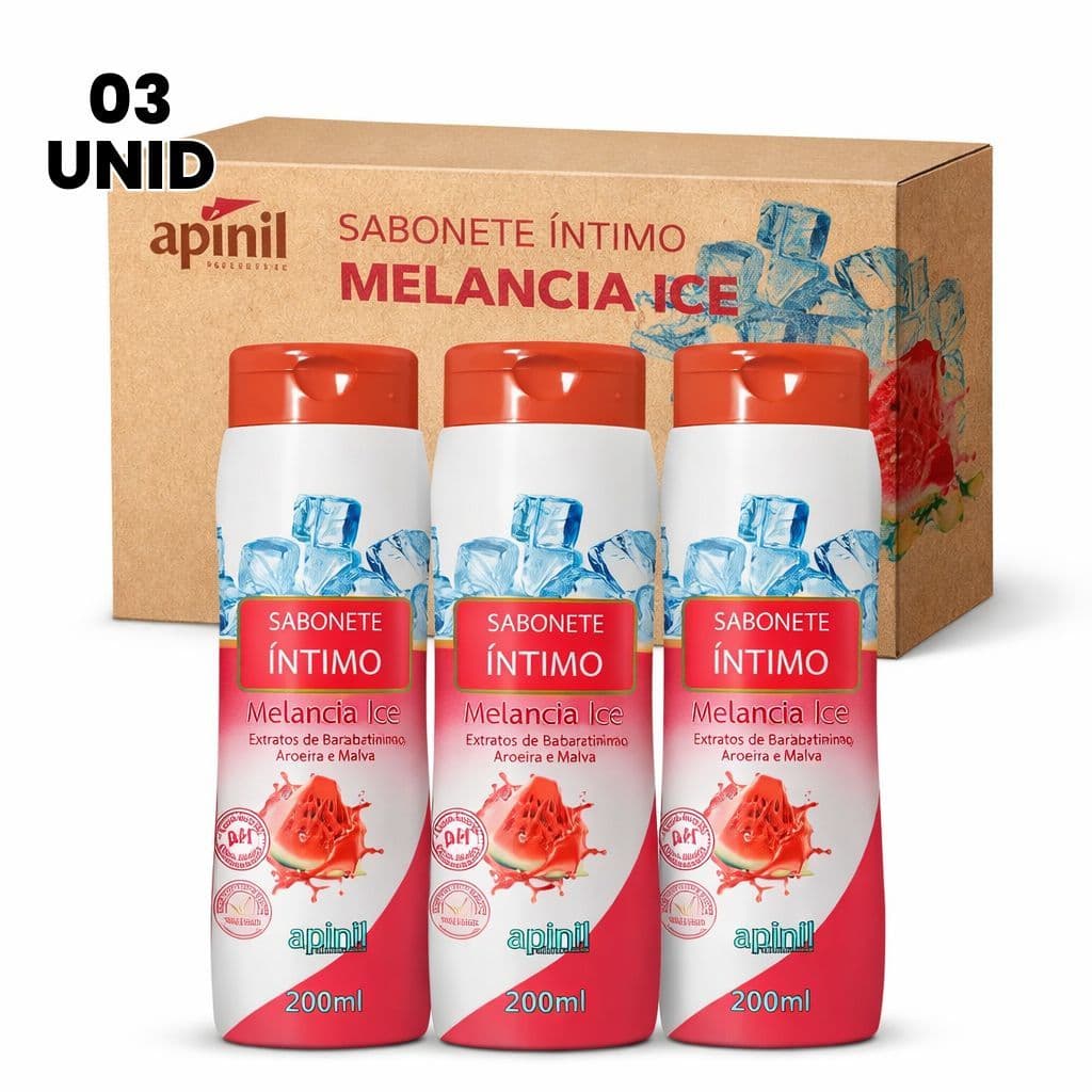 KIT 03 UNIDADES SABONETE ÍNTIMO MELANCIA ICE 200ML APINIL